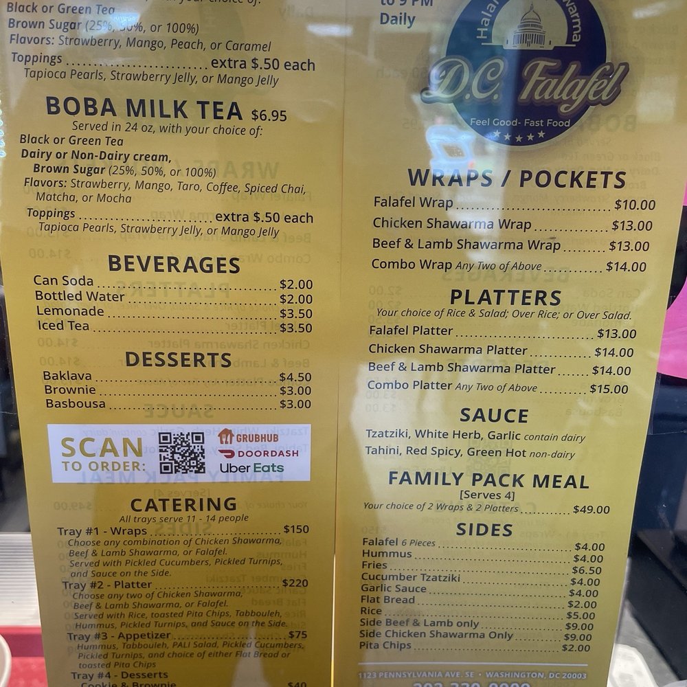 DC Falafel - Paper menu - Middle Eastern Near Me - Washington, DC, District of Columbia