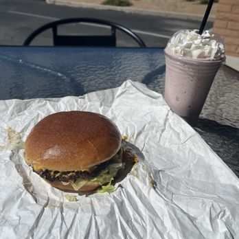 Underground Burger - Original Underground Burger with a Strawberry Shake - Burgers Near Me - Queen Creek, Arizona