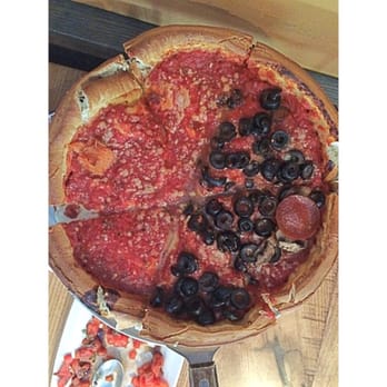 Giordano's - Small pizza, half bbq chicken and half black olives and pepperoni - Pizza Near Me - Rosemont, Illinois