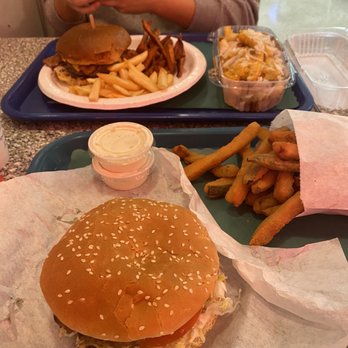 Astro Burger - Astro burger, fried zucchini, chili cheese fries, Western angus burger with half regular fries half sweet potato fries - Burgers Near Me - Los Angeles, California