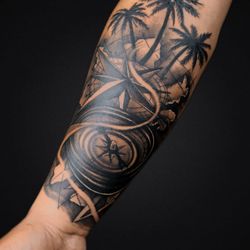 Body Ink - Tattoo travel / time / compass / palm trees /