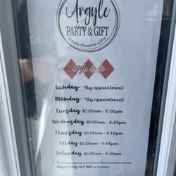 Argyle Party and Gift - Hours
