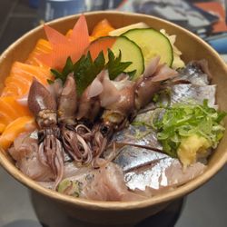 Chirashi w/ Firefly Squid, Aji, and Salmon