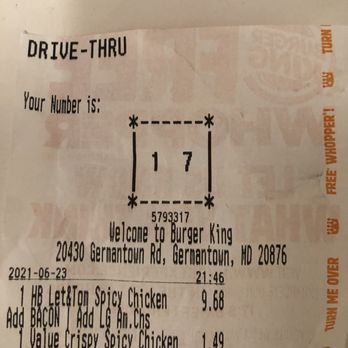Burger King - The receipt - Burgers Near Me - Germantown, Maryland