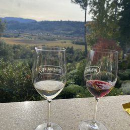 Tastings in foreground and view in background. Tastings in foreground and view in background.