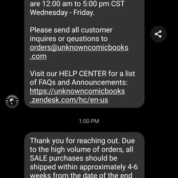 Unknown Comic Books - This is a photo of the conversation me and a operator had and ton the site it says withing 4 to 7 business days. - Comic Books Near Me - Amarillo, Texas