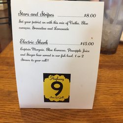 Highway 9 Pizza & Grill - Back of drink menu