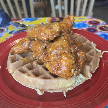 The Flying Biscuit Cafe - Hot Honey Butter Chicken and Waffle - Breakfast & Brunch Near Me - Matthews, North Carolina