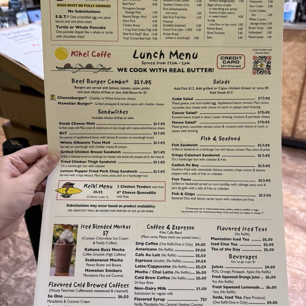 Kihei Caffe - Lunch menu - Hawaiian Near Me - Kihei, Hawaii