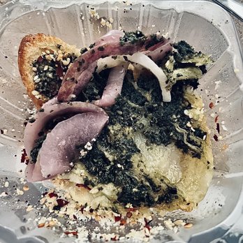 Sunflour Baking Company - An open faced pesto and onion sandwich apparently - $10.50 - Bakeries Near Me - Charlotte, North Carolina Sunflour Baking Company - An open faced pesto and onion sandwich apparently - $10.50 - Bakeries Near Me - Charlotte, North Carolina