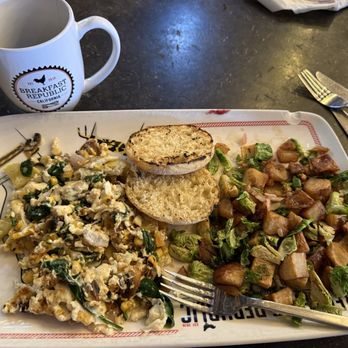 Breakfast Republic - Vegetables scramble with sourdough English muffin and brussel potatoes - Breakfast & Brunch Near Me - San Diego, California