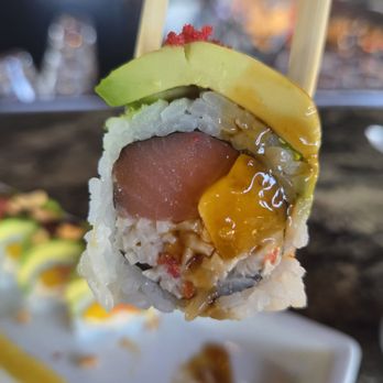 RA Steak & Sushi - Closeup of salmon mango and crab mix instead of cream cheese - Japanese Near Me - Scottsdale, Arizona