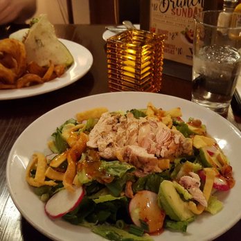 Vintage Brewing - Spicy thai chicken salad (big portion) and the chicken bacon wrap with fries (not like any type of fries we've had, but they were good!) - Breweries Near Me - Madison, Wisconsin