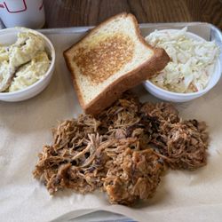 Shane's Rib Shack - BBQ PORK PLATE. Pork, tater salad and coleslaw. Always yummy!