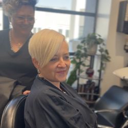 A-line Pixie cut with pre-lighten and tone