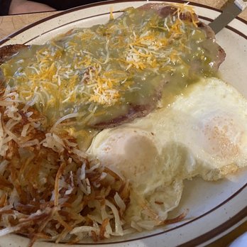 The Camaleon - Special: pork steak, green Chile, eggs and hash browns. Nom! - American Near Me - Holbrook, Arizona The Camaleon - Special: pork steak, green Chile, eggs and hash browns. Nom! - American Near Me - Holbrook, Arizona