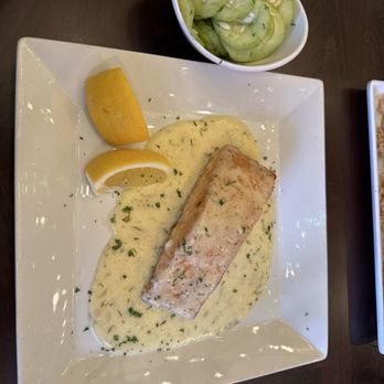 Biergarten at Old World - Tufina River Salmon - German Near Me - Huntington Beach, California