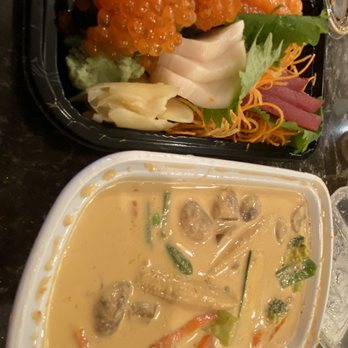 Sake - Sashimi, Ikura salmon roe, mild veggie Panang Curry - Sushi Bars Near Me - Stafford, Virginia