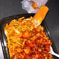 China Garden - Orange chicken with lo mein & spring rolls! 10/10