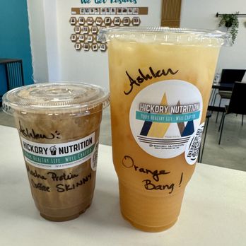 Hickory Nutrition - Skinny Iced Protein Coffee & our Orange Bang SpecialTEA. Our protein coffee tastes like a coffeehouse treat w/15g protein and only 1g sugar - Juice Bars & Smoothies Near Me - Hickory, North Carolina Hickory Nutrition - Skinny Iced Protein Coffee & our Orange Bang SpecialTEA. Our protein coffee tastes like a coffeehouse treat w/15g protein and only 1g sugar - Juice Bars & Smoothies Near Me - Hickory, North Carolina