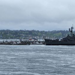 Manette Bridge - Some unknown large vessel and USS Turner Joy. View from pocket park by the Manette Bridge. (5/5/24)