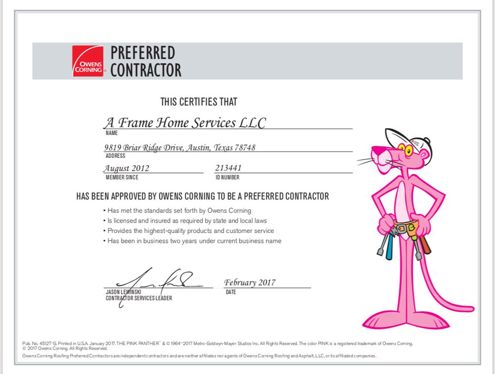 Slide of A Frame Home Services