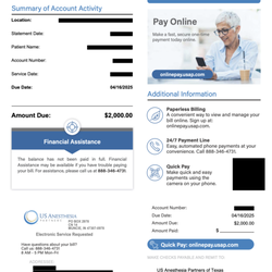US Anesthesia Partners - Bill they sent in March 2025