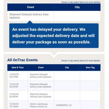 OnTrac - Look how many times it was delayed. - Couriers & Delivery Services Near Me - Commerce, California