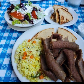 Georges Greek On Second - Gyro meat, rice, side salad, pita bread - Greek Near Me - Long Beach, California Georges Greek On Second - Gyro meat, rice, side salad, pita bread - Greek Near Me - Long Beach, California