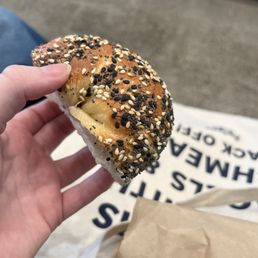 Seasoning on the everything bagel was okay but lacked salt