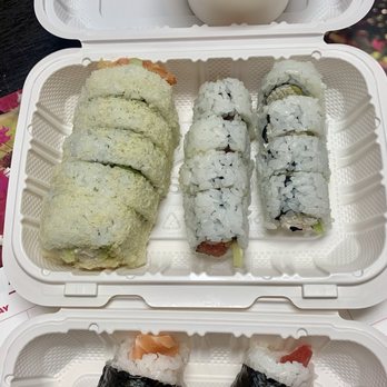 Sushi Asahi - Roll Combo (to go) Crunch Roll 5pcs, Tuna Roll 5pcs, Salmon Roll 5pcs, Spicy Tuna Roll 4pcs, California Roll 4pcs and miso soup - Sushi Bars Near Me - Riverside, California Sushi Asahi - Roll Combo (to go) Crunch Roll 5pcs, Tuna Roll 5pcs, Salmon Roll 5pcs, Spicy Tuna Roll 4pcs, California Roll 4pcs and miso soup - Sushi Bars Near Me - Riverside, California