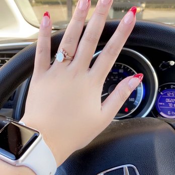 Glamour Nails - acrylic overlay with red french tip with almond shape - Nail Salons Near Me - Memphis, Tennessee Glamour Nails - acrylic overlay with red french tip with almond shape - Nail Salons Near Me - Memphis, Tennessee
