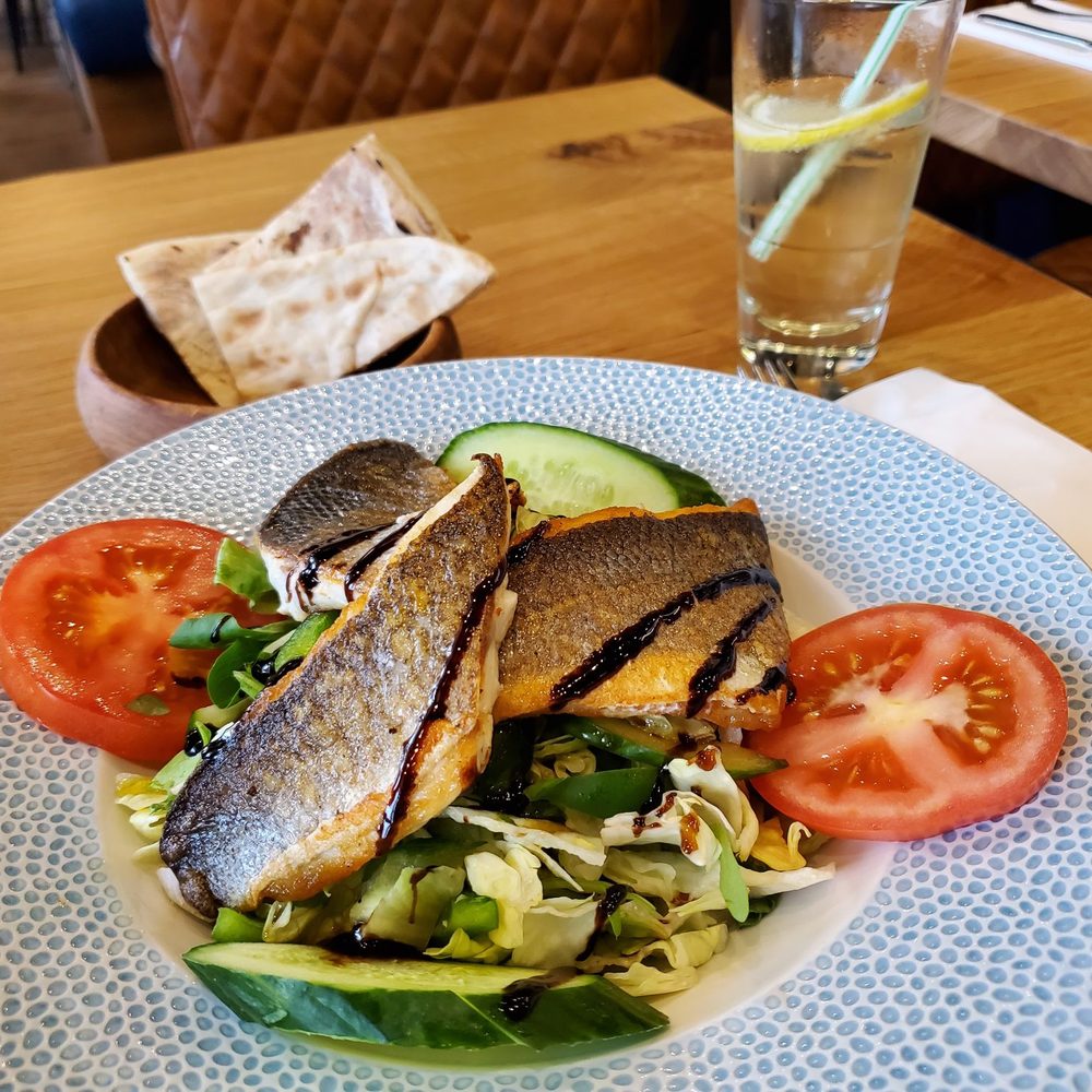 Southbank - fried sea bass salad as a main. - Mediterranean Near Me - London, XGL Southbank - fried sea bass salad as a main. - Mediterranean Near Me - London, XGL
