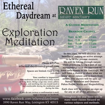 Ethereal Daydream - June & July meditation! Let's get out in nature. This will be a slower paced nature walk with the intention of being present. - Reiki Near Me - Lexington, Kentucky Ethereal Daydream - June & July meditation! Let's get out in nature. This will be a slower paced nature walk with the intention of being present. - Reiki Near Me - Lexington, Kentucky