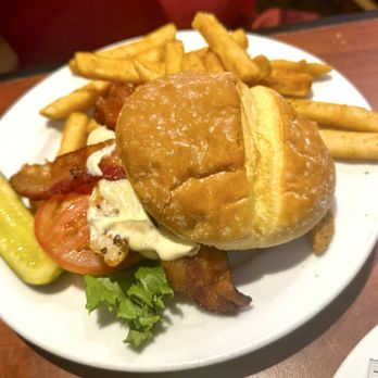 Snoqualmie Cafe & Deli - Chicken club burger w/fries, both were really good. $13 - Cafes Near Me - Snoqualmie, Washington