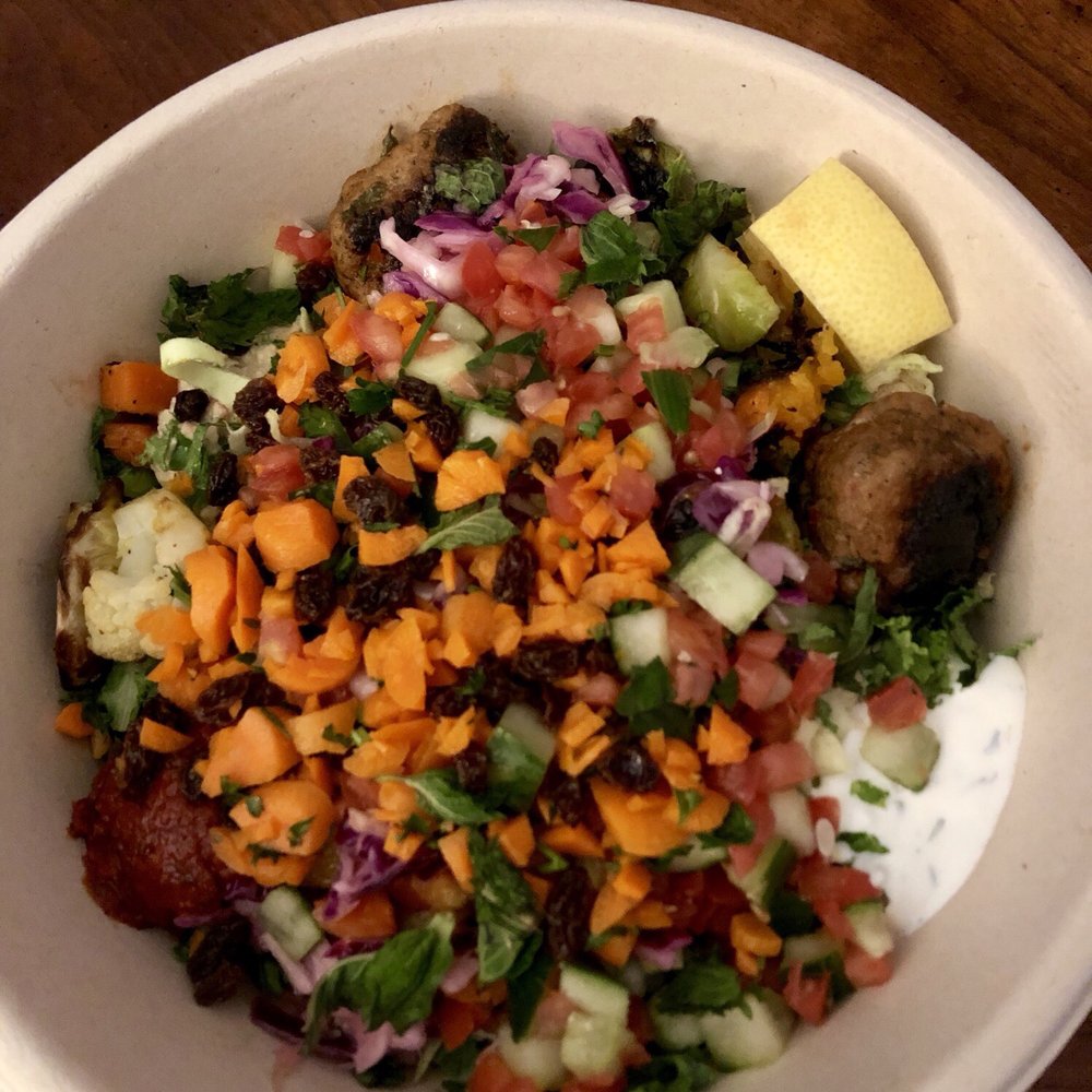 Super greens with spicy lamb and roasted veggies Super greens with spicy lamb and roasted veggies