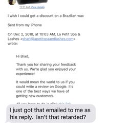 La Petit Spa and Lashes - I'm a former employee at this spa. Not only does Shari Lynch over charge her clients she also talks terribly about them.
