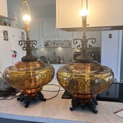 Tenley's Antique Shop - Mid-century Hollywood Regency lamps hand blown glass amber could you give some information?