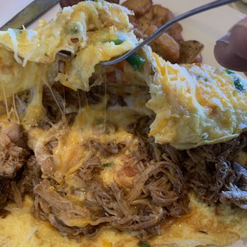 OUI Pancake N Eggs - Flat omelet with very little meat piled in the center - American Near Me - Temecula, California OUI Pancake N Eggs - Flat omelet with very little meat piled in the center - American Near Me - Temecula, California