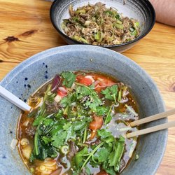Momo Wok Box - Mala glass noodles (so numbing & fitting for a cold day) & duck stir fry rice.
