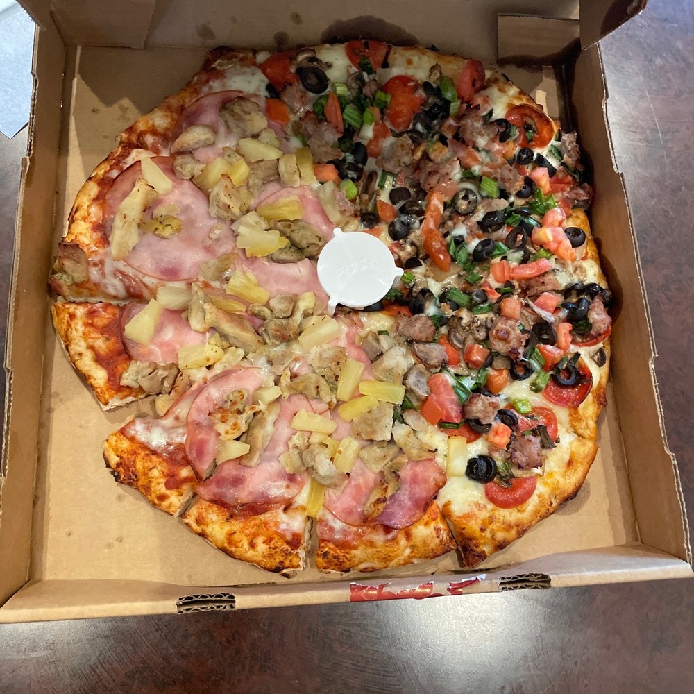 Mountain Mike's Pizza - Half Hawaiian with chicken and Snowy Alps Pizza - Pizza Near Me - Fremont, California Mountain Mike's Pizza - Half Hawaiian with chicken and Snowy Alps Pizza - Pizza Near Me - Fremont, California