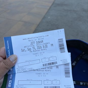 The Mountain Winery - Our tickets for the evenings performance - Wineries Near Me - Saratoga, California The Mountain Winery - Our tickets for the evenings performance - Wineries Near Me - Saratoga, California