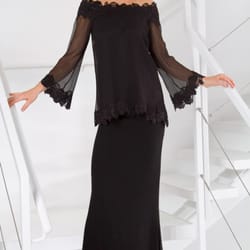 Sara Mique - Silk Plisse' Blouse Trimmed in French Lace. Shown with Full Length Skirt. by Sara Mique Plus sizes available.