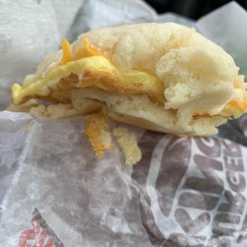 Burger King - This is what passes for a bacon egg and cheese biscuit. The biscuit is mushy and flat. - Burgers Near Me - Tulsa, Oklahoma Burger King - This is what passes for a bacon egg and cheese biscuit. The biscuit is mushy and flat. - Burgers Near Me - Tulsa, Oklahoma
