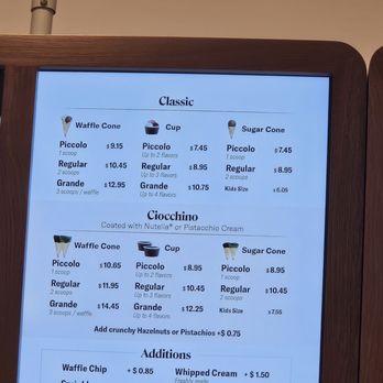 Bacio Di Latte - Ice cream menu Aug 2025 - Gelato Near Me - Woodland Hills, California