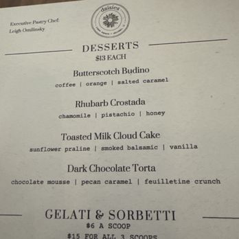 Daisies - Dessert Menu - Pasta Shops Near Me - Chicago, Illinois