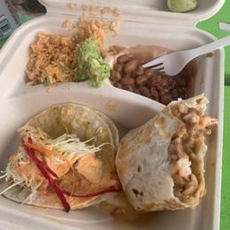 Ahi tuna taco and shrimp burrito