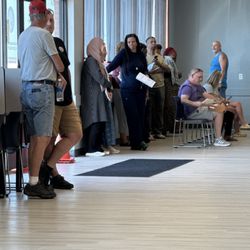 Mascoutah DMV - People waiting in line #1 at the DMV.