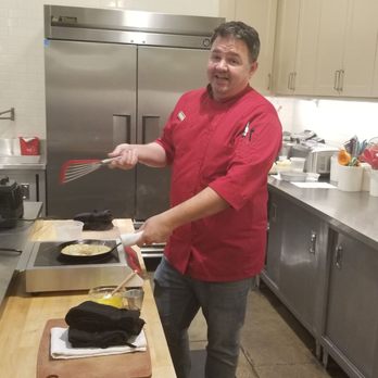 Sur la Table - Chef Zack making the crepes. - Cooking Classes Near Me - Austin, Texas