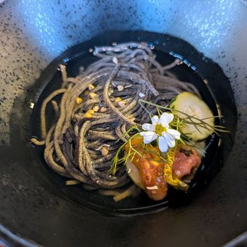 Restaurant Gish - early girl heirloom tomato, buckwheat noodle, cucumber, jasmine tea - New American Near Me - Santa Clara, California Restaurant Gish - early girl heirloom tomato, buckwheat noodle, cucumber, jasmine tea - New American Near Me - Santa Clara, California